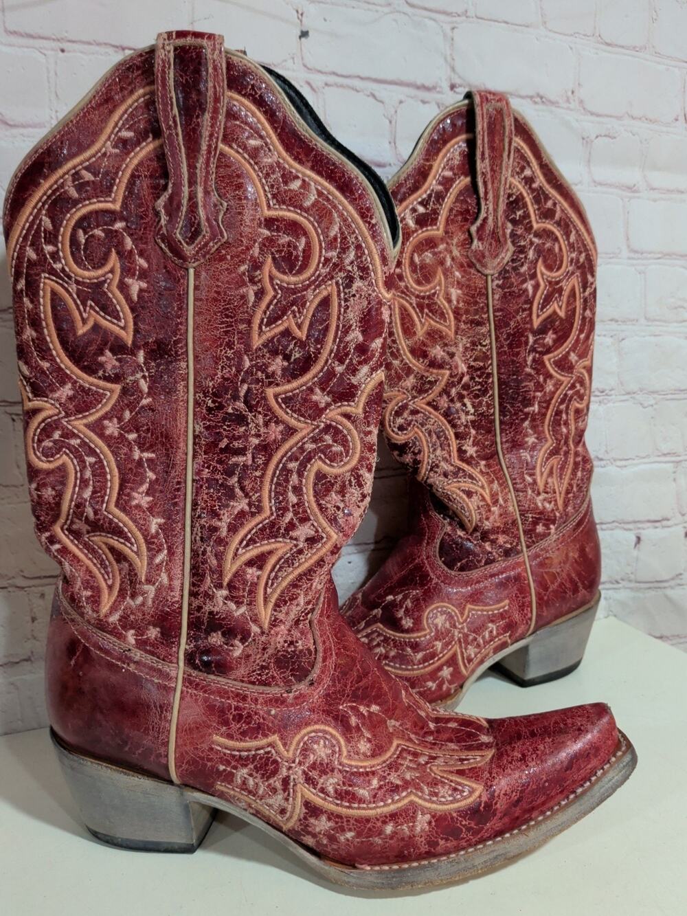 J.B. Dillon "Zinnia" Women's Cowgirl Western Boots Red Distressed Size 8.5 B